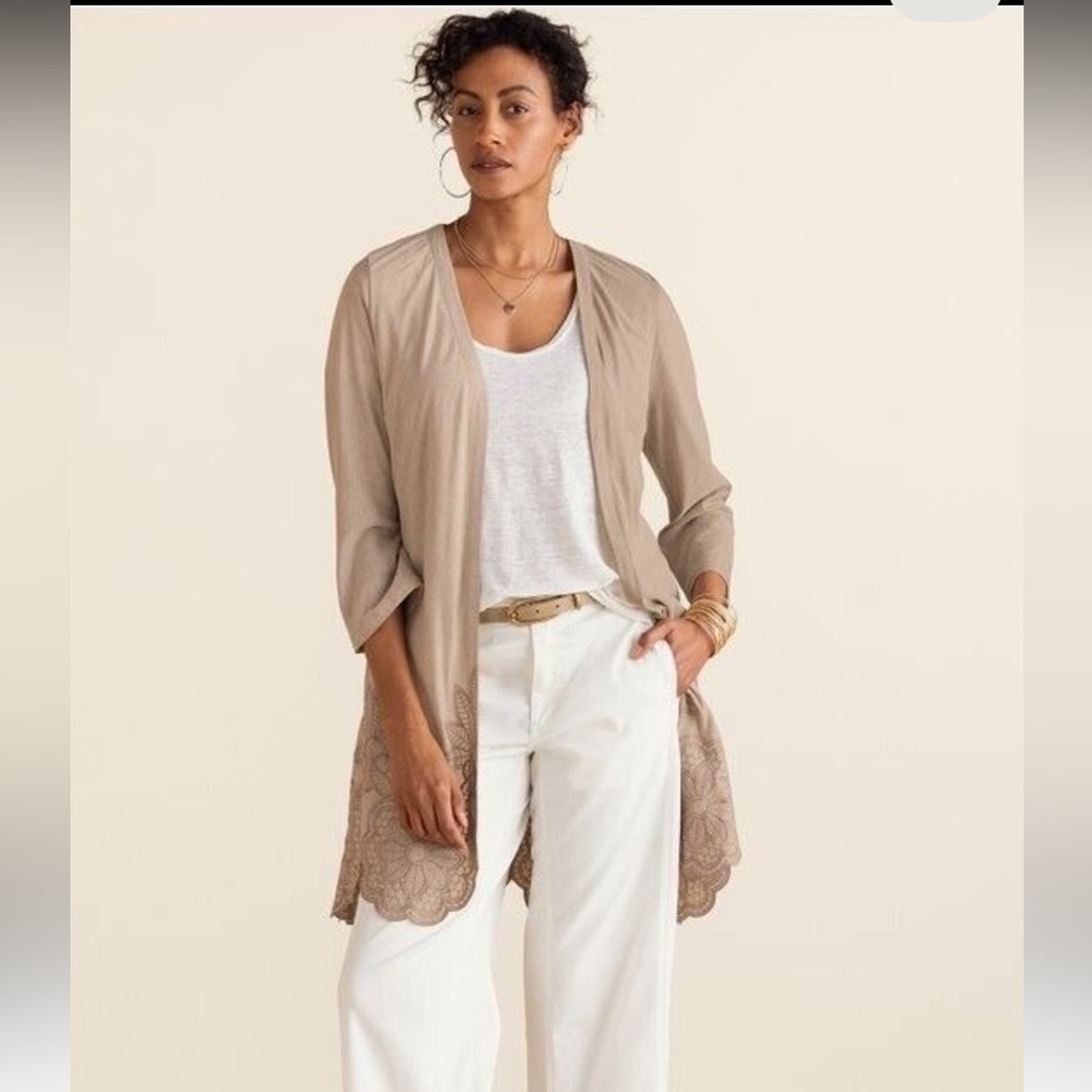 Soft Surroundings Carys Topper Cardigan Longline Embroidered Neutral Everyday